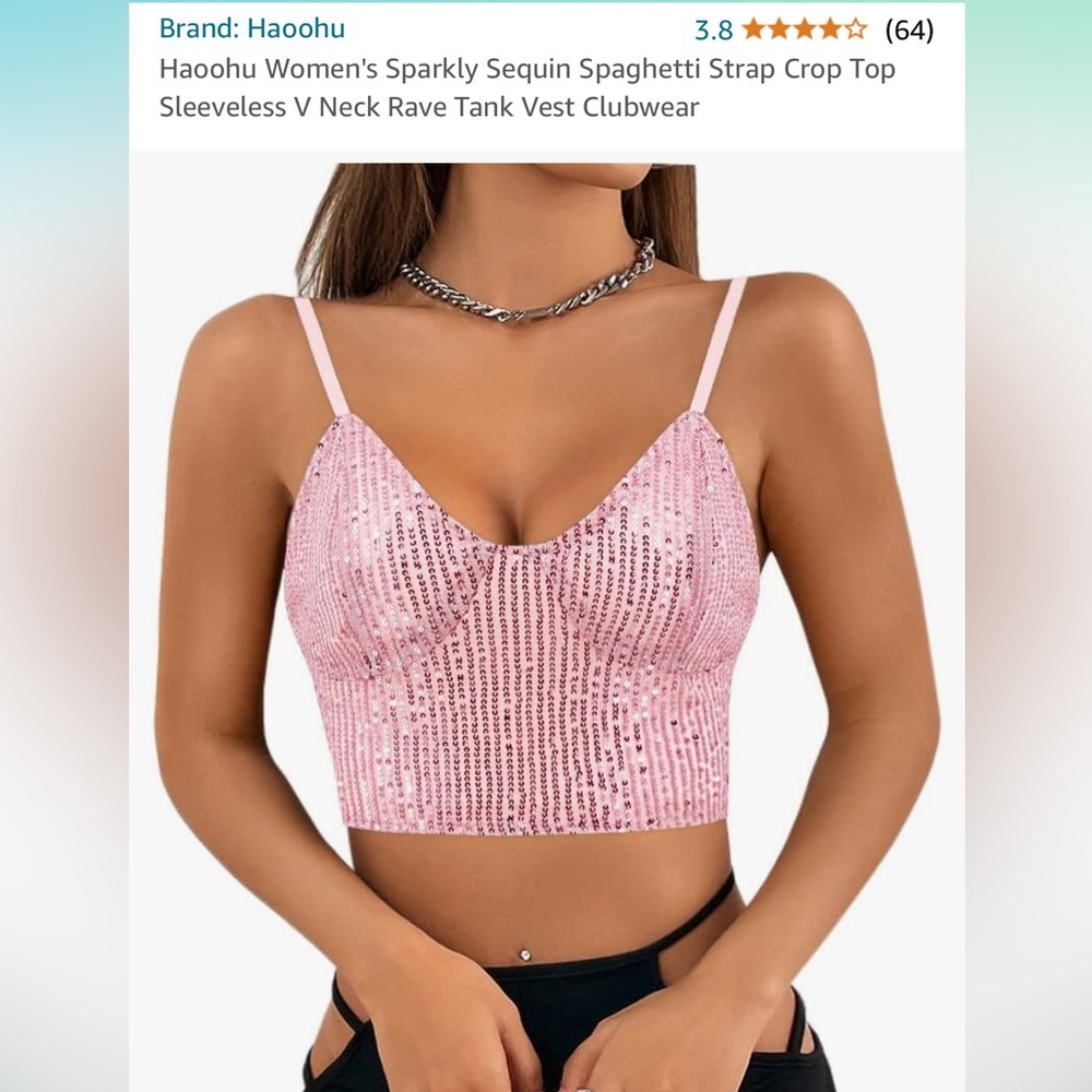 Pink Sequin Crop Top